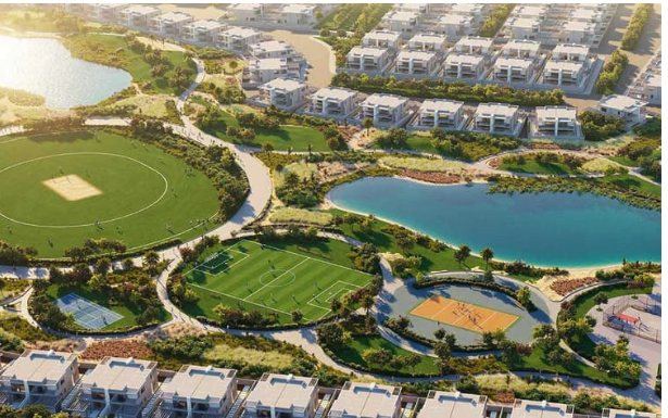 Cricket ground, football pitch and lake in DAMAC Hills